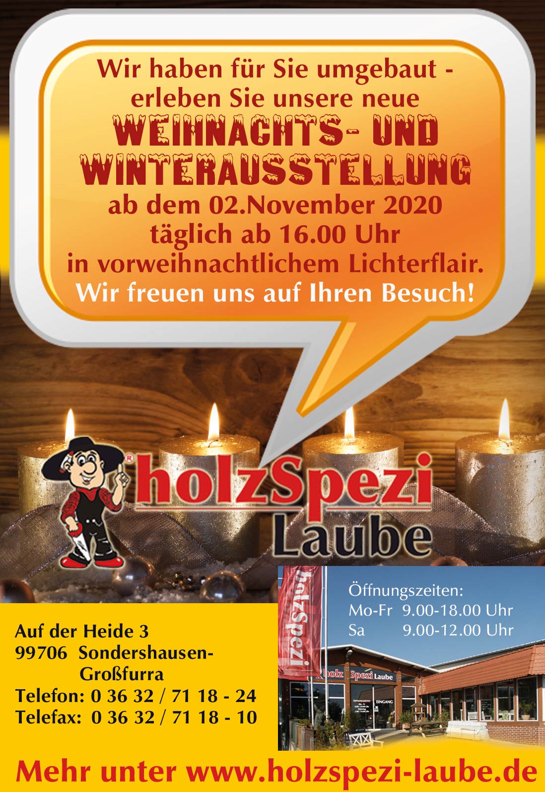 Weihnachtsausstellung bei holzSpezi Laube ab 02.11.2020 in Sondershausen Weihnachtsausstellung bei holzSpezi Laube ab 02.11.2020 in Sondershausen