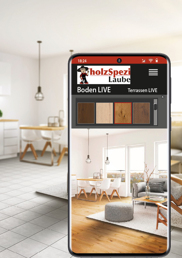 Boden LIVE von holzSpezi Laube - Parkettboden, Laminat, Designboden direkt und sofort digital im eigenen Raum verlegen